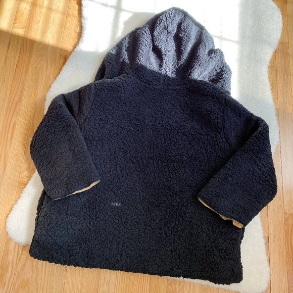 Hooded Reversible Soft Sherpa Teddy Bear Sweater Coat, Black / Brown, Size 2X - Picture 7 of 8